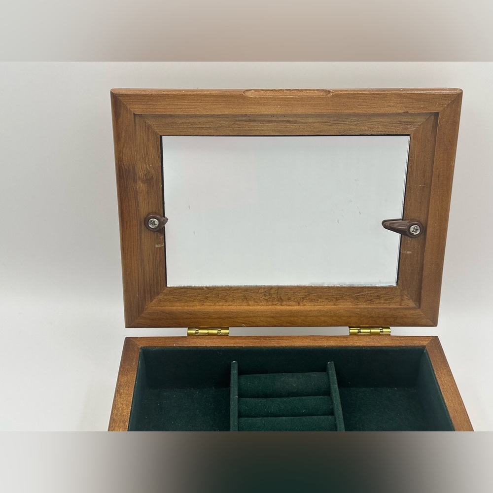 Wooden Jewelry Organizer Box with Mirror Green Velvet Lining Personalized Photo - Picture 6 of 10